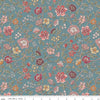 Image of Northanger Abbey Morland Blue quilting cotton fabric by Official Licensed Product for Riley Blake Designs. Features flowers on a blue background. Cute Little Fabric Shop.
