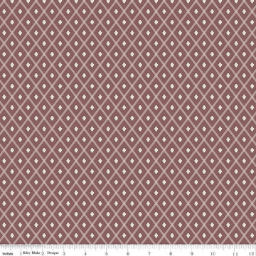 Image of Northanger Abbey Thorpe Marsala quilting cotton fabric by Official Licensed Product for Riley Blake Designs. Features diamonds on a brown background. Cute Little Fabric Shop.