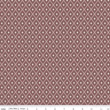Image of Northanger Abbey Thorpe Marsala quilting cotton fabric by Official Licensed Product for Riley Blake Designs. Features diamonds on a brown background. Cute Little Fabric Shop.