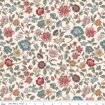 Image of Northanger Abbey Morland Cream quilting cotton fabric by Official Licensed Product for Riley Blake Designs. Features flowers on a cream background. Cute Little Fabric Shop.