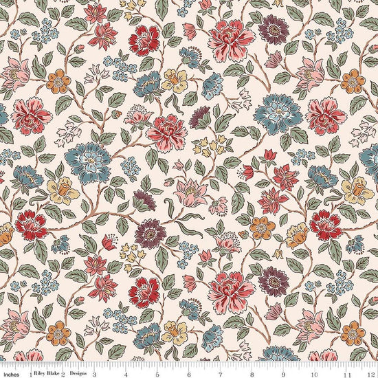 Image of Northanger Abbey Morland Cream quilting cotton fabric by Official Licensed Product for Riley Blake Designs. Features flowers on a cream background. Cute Little Fabric Shop.