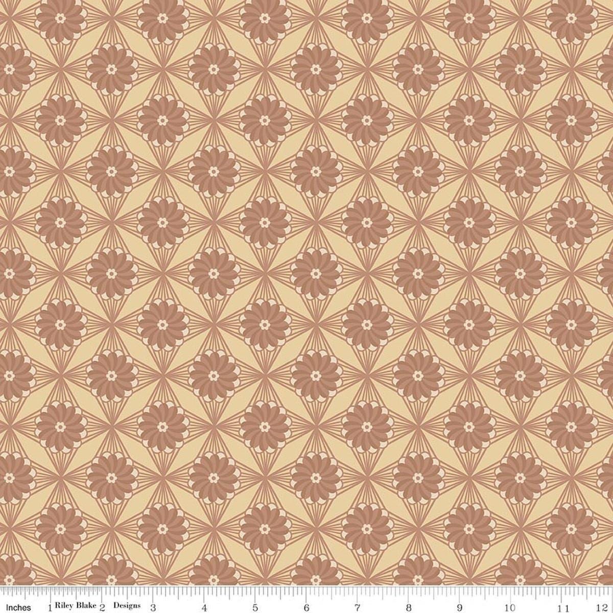 Image of Northanger Abbey Fullerton quilting cotton fabric by Official Licensed Product for Riley Blake Designs. Features a geometric pattern on a beige background. Cute Little Fabric Shop.