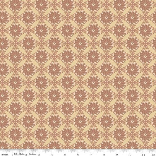 Image of Northanger Abbey Fullerton quilting cotton fabric by Official Licensed Product for Riley Blake Designs. Features a geometric pattern on a beige background. Cute Little Fabric Shop.