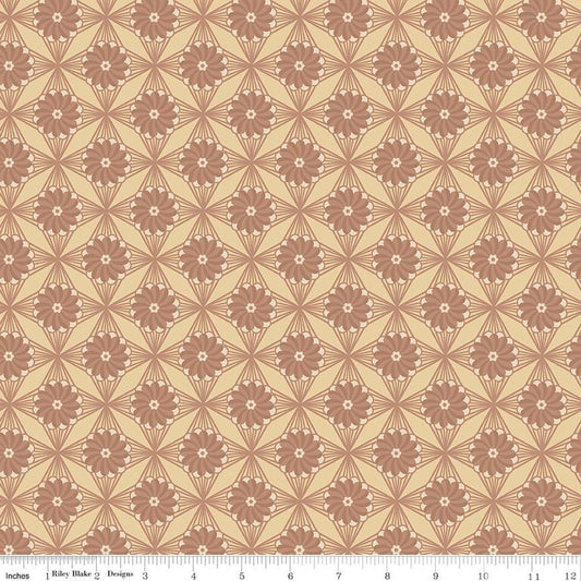 Image of Northanger Abbey Fullerton quilting cotton fabric by Official Licensed Product for Riley Blake Designs. Features a geometric pattern on a beige background. Cute Little Fabric Shop.