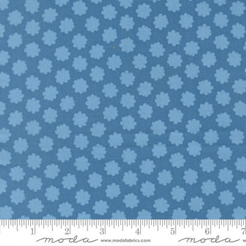 Image of Scenery Puffball Coastal quilting cotton fabric by Elizabeth Hartman for Moda Fabrics. Features a geometric pattern on a blue background. Cute Little Fabric Shop.