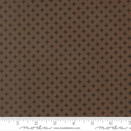 Image of Scenery Diamonds Coal quilting cotton fabric by Elizabeth Hartman for Moda Fabrics. Features a geometric pattern on a black and brown background. Cute Little Fabric Shop.