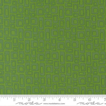 Image of Scenery Marshmallow Evergreen quilting cotton fabric by Elizabeth Hartman for Moda Fabrics. Features a geometric pattern on a green background. Cute Little Fabric Shop.