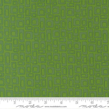 Image of Scenery Marshmallow Evergreen quilting cotton fabric by Elizabeth Hartman for Moda Fabrics. Features a geometric pattern on a green background. Cute Little Fabric Shop.