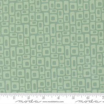 Image of Scenery Marshmallow Dusty Jade quilting cotton fabric by Elizabeth Hartman for Moda Fabrics. Features a geometric pattern on green background. Cute Little Fabric Shop.