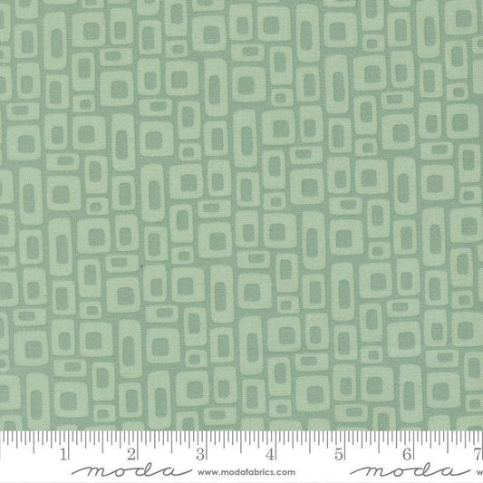 Image of Scenery Marshmallow Dusty Jade quilting cotton fabric by Elizabeth Hartman for Moda Fabrics. Features a geometric pattern on green background. Cute Little Fabric Shop.