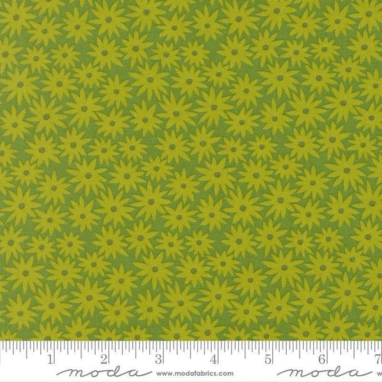 Image of Scenery Sedum Limeade quilting cotton fabric by Elizabeth Hartman for Moda Fabrics. Features flowers on a green background. Cute Little Fabric Shop.