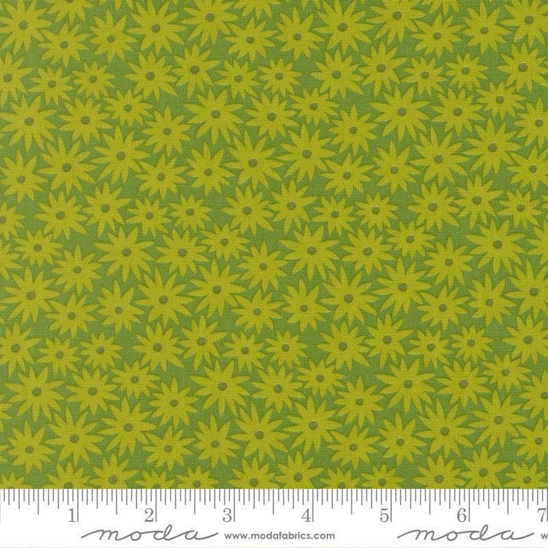 Image of Scenery Sedum Limeade quilting cotton fabric by Elizabeth Hartman for Moda Fabrics. Features flowers on a green background. Cute Little Fabric Shop.