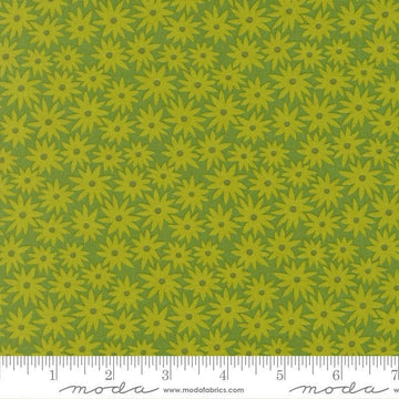 Image of Scenery Sedum Limeade quilting cotton fabric by Elizabeth Hartman for Moda Fabrics. Features flowers on a green background. Cute Little Fabric Shop.