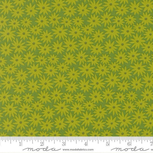 Image of Scenery Sedum Limeade quilting cotton fabric by Elizabeth Hartman for Moda Fabrics. Features flowers on a green background. Cute Little Fabric Shop.