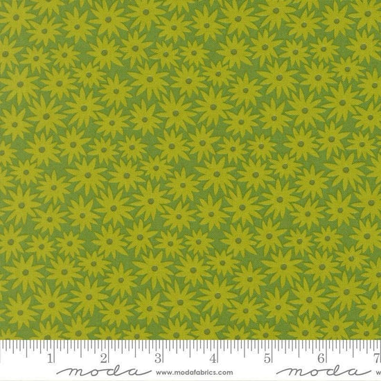 Image of Scenery Sedum Limeade quilting cotton fabric by Elizabeth Hartman for Moda Fabrics. Features flowers on a green background. Cute Little Fabric Shop.