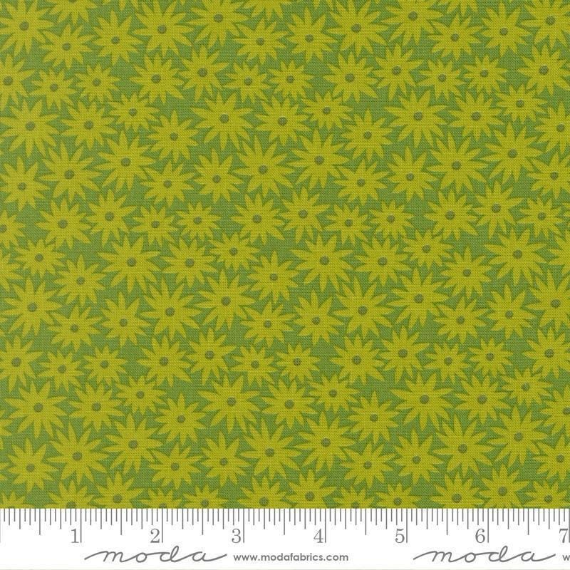 Image of Scenery Sedum Limeade quilting cotton fabric by Elizabeth Hartman for Moda Fabrics. Features flowers on a green background. Cute Little Fabric Shop.