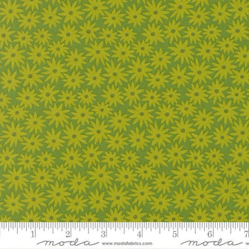 Image of Scenery Sedum Limeade quilting cotton fabric by Elizabeth Hartman for Moda Fabrics. Features flowers on a green background. Cute Little Fabric Shop.