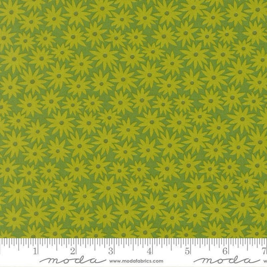 Image of Scenery Sedum Limeade quilting cotton fabric by Elizabeth Hartman for Moda Fabrics. Features flowers on a green background. Cute Little Fabric Shop.