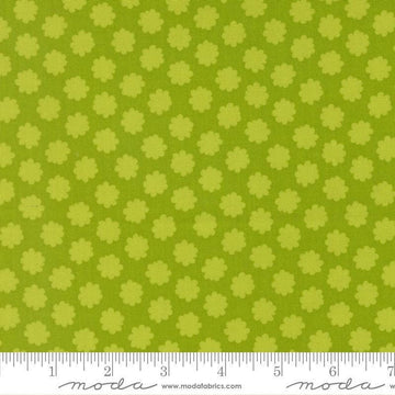 Image of Scenery Puffball Lime quilting cotton fabric by Elizabeth Hartman for Moda Fabrics. Features a geometric pattern on a green background. Cute Little Fabric Shop.