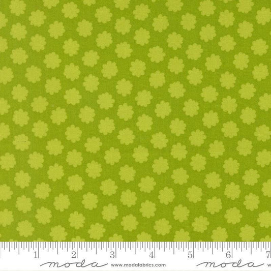 Image of Scenery Puffball Lime quilting cotton fabric by Elizabeth Hartman for Moda Fabrics. Features a geometric pattern on a green background. Cute Little Fabric Shop.