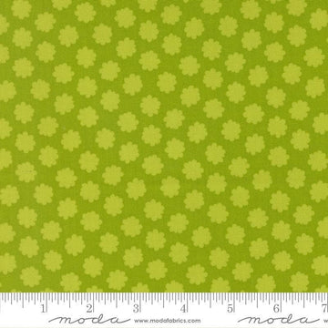 Image of Scenery Puffball Lime quilting cotton fabric by Elizabeth Hartman for Moda Fabrics. Features a geometric pattern on a green background. Cute Little Fabric Shop.