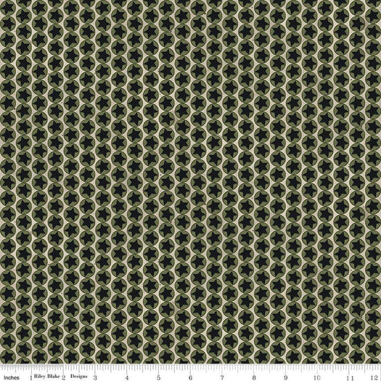 Image of Northern Christmas Stars Neutral quilting cotton fabric by Teresa Kogut for Riley Blake Designs. Features stars on a black and gray background. Cute Little Fabric Shop.