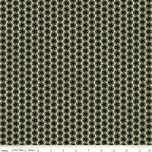 Image of Northern Christmas Stars Neutral quilting cotton fabric by Teresa Kogut for Riley Blake Designs. Features stars on a black and gray background. Cute Little Fabric Shop.