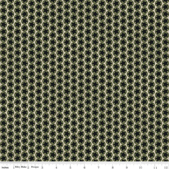 Image of Northern Christmas Stars Neutral quilting cotton fabric by Teresa Kogut for Riley Blake Designs. Features stars on a black and gray background. Cute Little Fabric Shop.