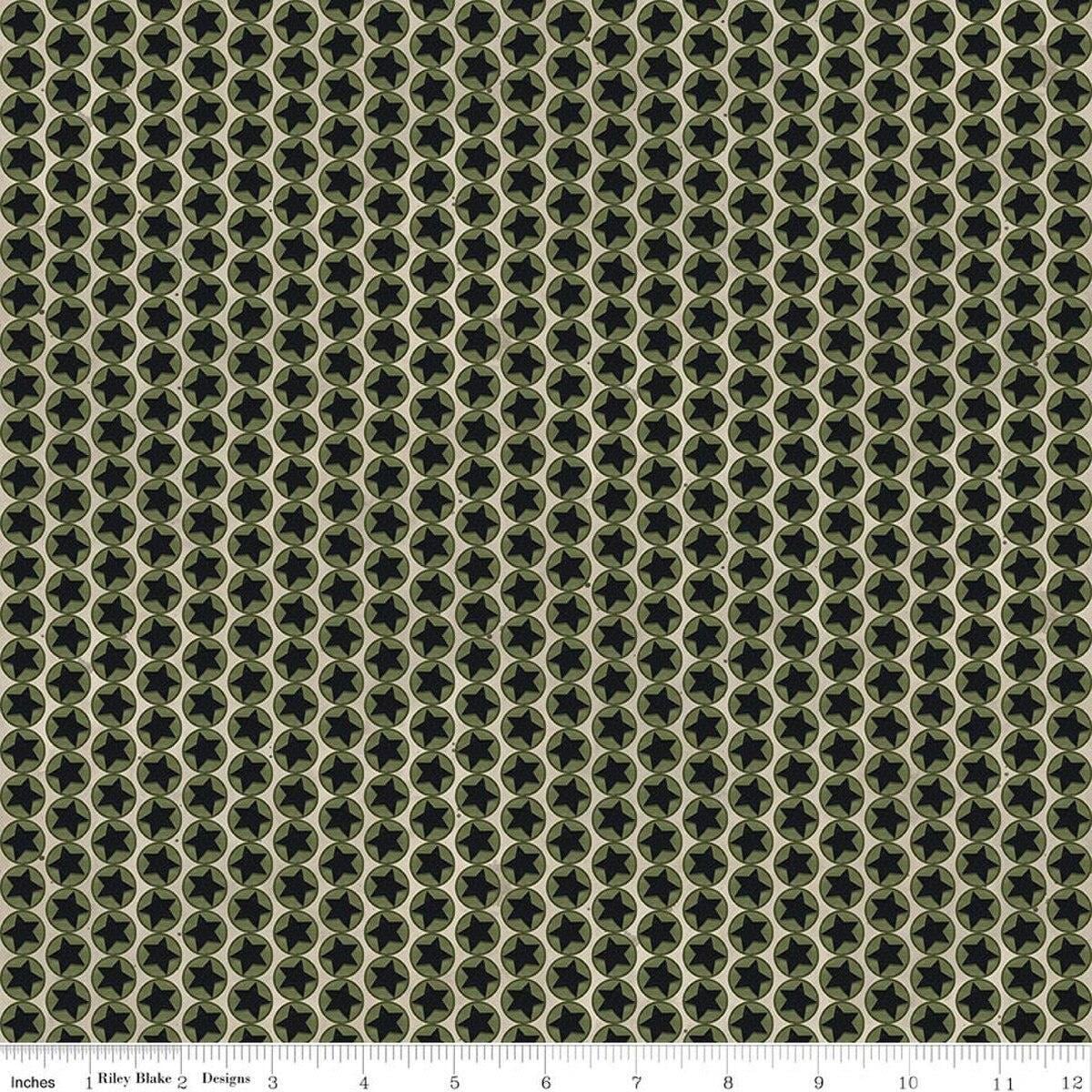 Image of Northern Christmas Stars Neutral quilting cotton fabric by Teresa Kogut for Riley Blake Designs. Features stars on a black and gray background. Cute Little Fabric Shop.