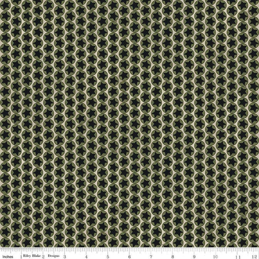 Image of Northern Christmas Stars Neutral quilting cotton fabric by Teresa Kogut for Riley Blake Designs. Features stars on a black and gray background. Cute Little Fabric Shop.