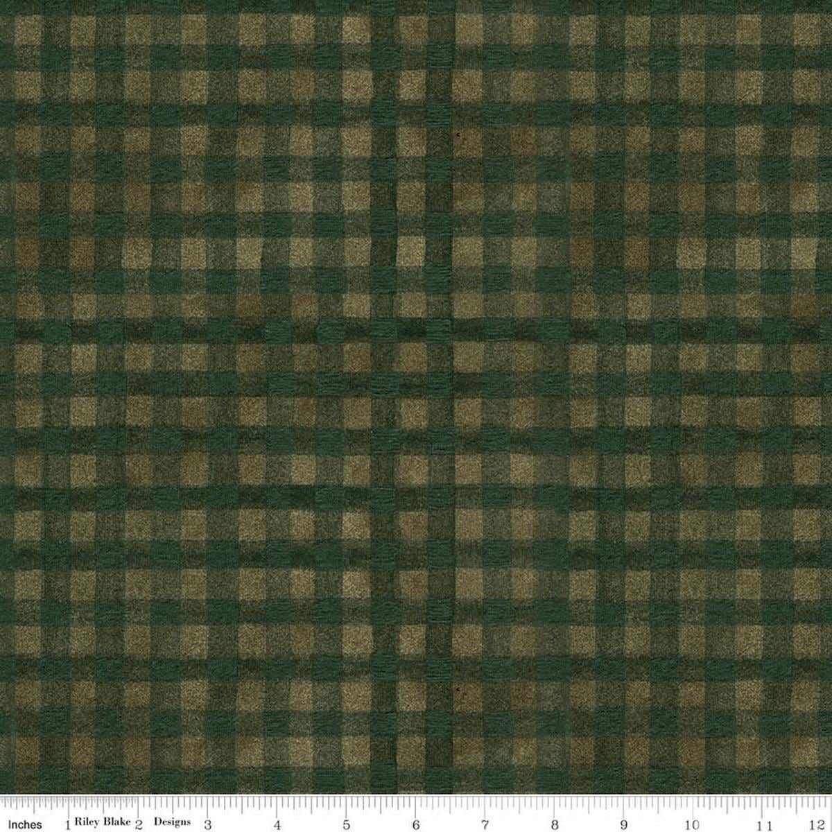 Image of Northern Christmas Buffalo Check Green quilting cotton fabric by Teresa Kogut for Riley Blake Designs. Features checks on a green and black background. Cute Little Fabric Shop.