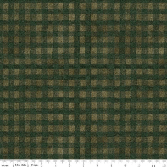 Image of Northern Christmas Buffalo Check Green quilting cotton fabric by Teresa Kogut for Riley Blake Designs. Features checks on a green and black background. Cute Little Fabric Shop.