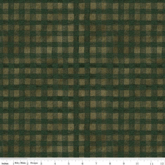 Image of Northern Christmas Buffalo Check Green quilting cotton fabric by Teresa Kogut for Riley Blake Designs. Features checks on a green and black background. Cute Little Fabric Shop.