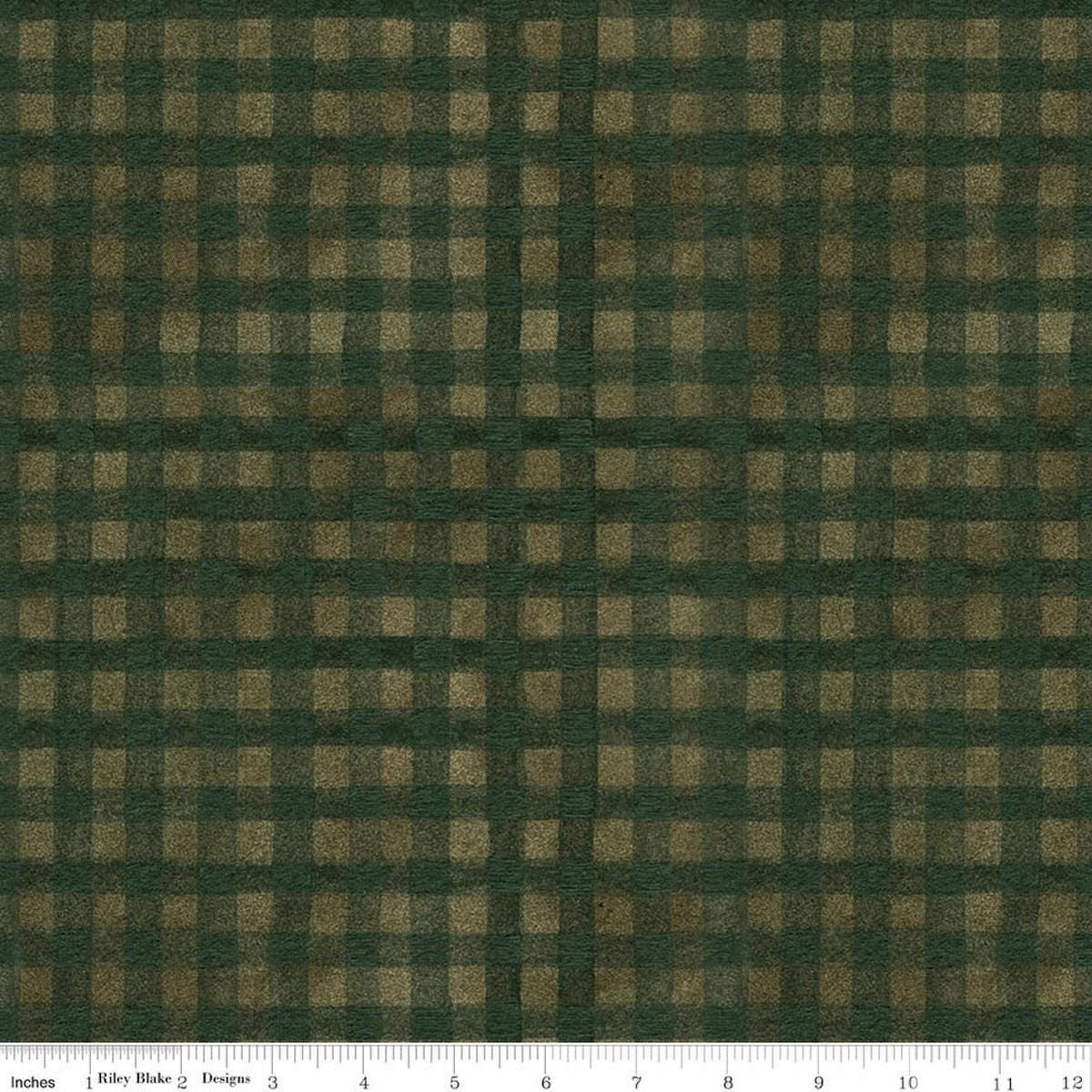 Image of Northern Christmas Buffalo Check Green quilting cotton fabric by Teresa Kogut for Riley Blake Designs. Features checks on a green and black background. Cute Little Fabric Shop.