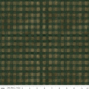 Image of Northern Christmas Buffalo Check Green quilting cotton fabric by Teresa Kogut for Riley Blake Designs. Features checks on a green and black background. Cute Little Fabric Shop.