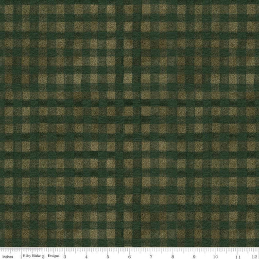 Image of Northern Christmas Buffalo Check Green quilting cotton fabric by Teresa Kogut for Riley Blake Designs. Features checks on a green and black background. Cute Little Fabric Shop.