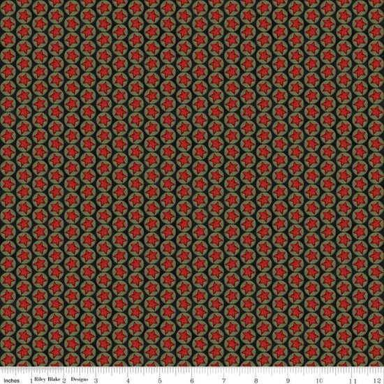 Image of Northern Christmas Stars Black quilting cotton fabric by Teresa Kogut for Riley Blake Designs. Features stars on a black background. Cute Little Fabric Shop.