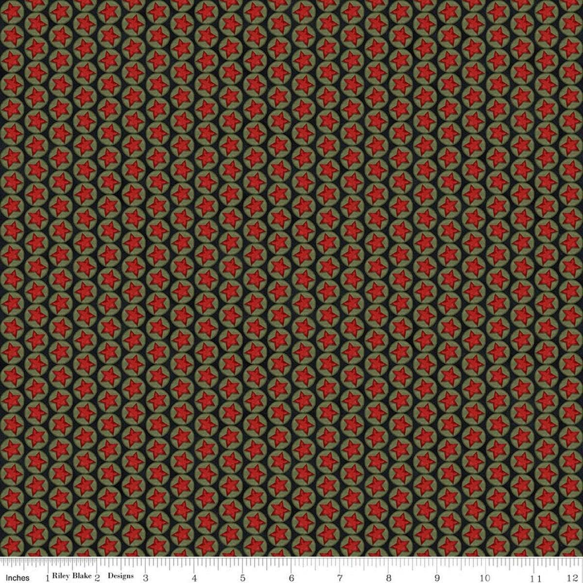 Image of Northern Christmas Stars Black quilting cotton fabric by Teresa Kogut for Riley Blake Designs. Features stars on a black background. Cute Little Fabric Shop.
