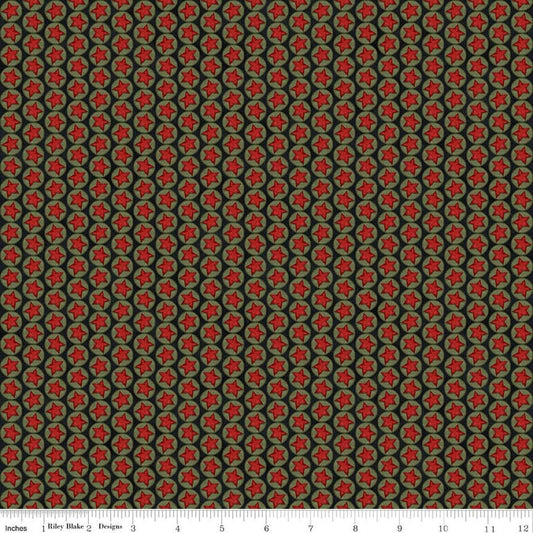 Image of Northern Christmas Stars Black quilting cotton fabric by Teresa Kogut for Riley Blake Designs. Features stars on a black background. Cute Little Fabric Shop.