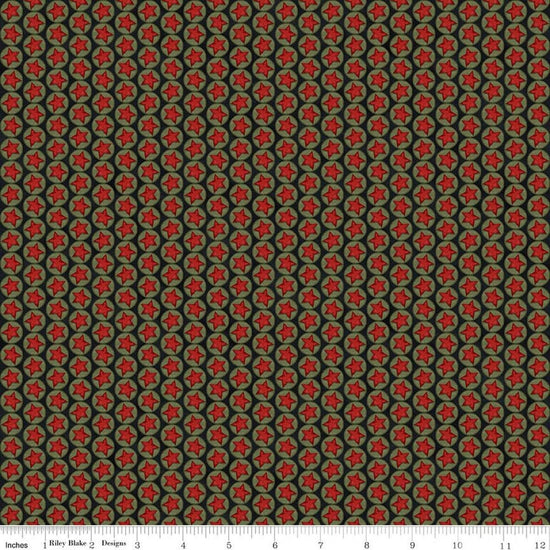 Image of Northern Christmas Stars Black quilting cotton fabric by Teresa Kogut for Riley Blake Designs. Features stars on a black background. Cute Little Fabric Shop.