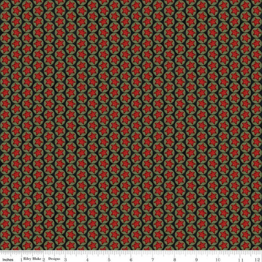 Image of Northern Christmas Stars Black quilting cotton fabric by Teresa Kogut for Riley Blake Designs. Features stars on a black background. Cute Little Fabric Shop.