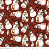 Image of Northern Christmas Snowmen Red quilting cotton fabric by Teresa Kogut for Riley Blake Designs. Features snowmen on a red background. Cute Little Fabric Shop.