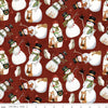 Image of Northern Christmas Snowmen Red quilting cotton fabric by Teresa Kogut for Riley Blake Designs. Features snowmen on a red background. Cute Little Fabric Shop.