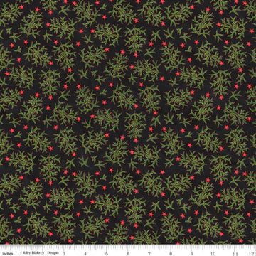 Image of Northern Christmas Whimsical Trees Black quilting cotton fabric by Teresa Kogut for Riley Blake Designs. Features leaves on a black background. Cute Little Fabric Shop.