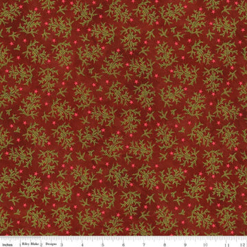 Image of Northern Christmas Whimsical Trees Red quilting cotton fabric by Teresa Kogut for Riley Blake Designs. Features leaves on a red background. Cute Little Fabric Shop.