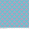 Image of Kipling Gardens Fairweather Blue quilting cotton fabric by Lily Ashbury for Riley Blake Designs. Features flowers on a blue background. Cute Little Fabric Shop.