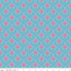 Image of Kipling Gardens Fairweather Blue quilting cotton fabric by Lily Ashbury for Riley Blake Designs. Features flowers on a blue background. Cute Little Fabric Shop.