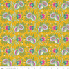 Image of Kipling Gardens Pemberly Mustard quilting cotton fabric by Lily Ashbury for Riley Blake Designs. Features flowers on a yellow background. Cute Little Fabric Shop.