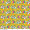 Image of Kipling Gardens Pemberly Mustard quilting cotton fabric by Lily Ashbury for Riley Blake Designs. Features flowers on a yellow background. Cute Little Fabric Shop.