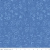 Image of Kipling Gardens Haviland Blueberry quilting cotton fabric by Lily Ashbury for Riley Blake Designs. Features flowers on a blue background. Cute Little Fabric Shop.